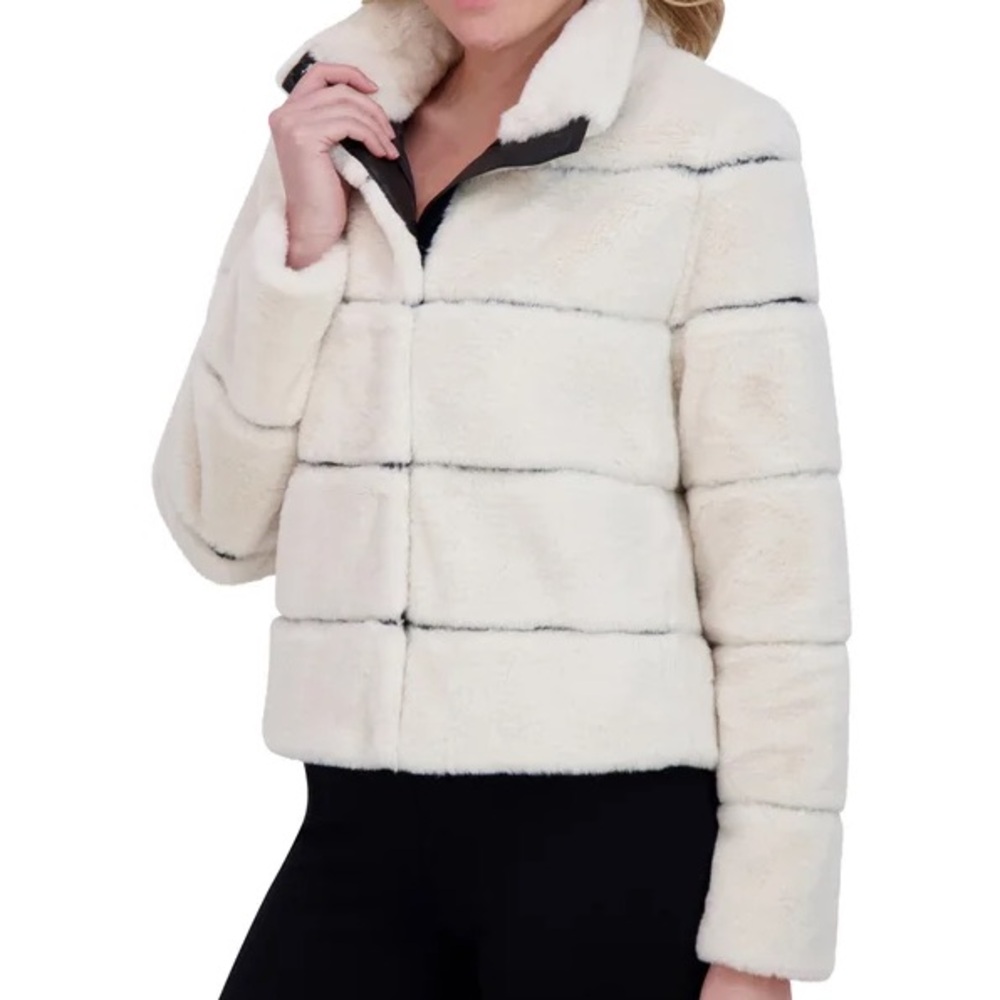 Karl Lagerfeld Women's Faux Fur Short Coat, Cream, Medium, L & XL Available- NWT